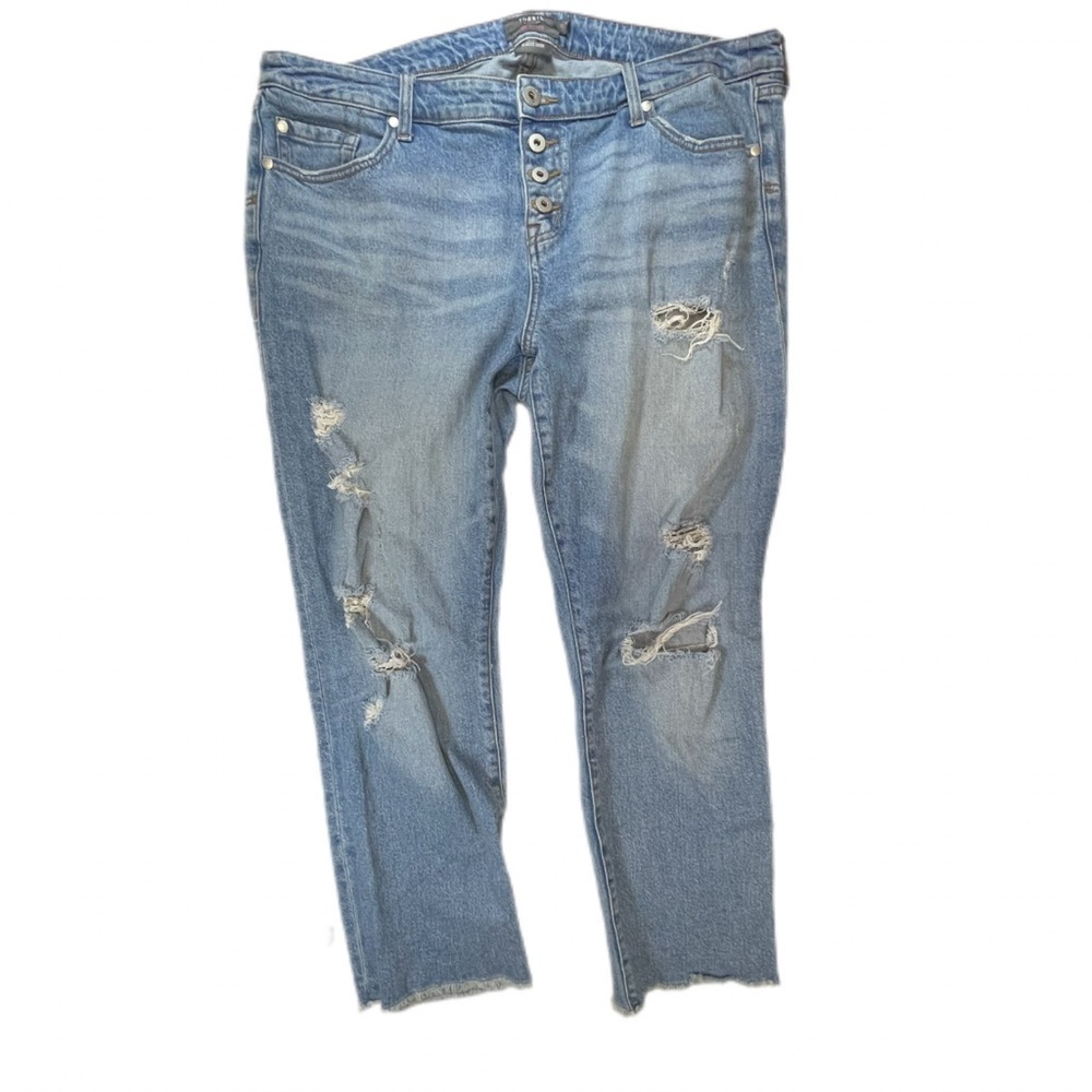 Torrid Crop Boyfriend Jeans Distressed Ripped Light Wash Denim Blue 16